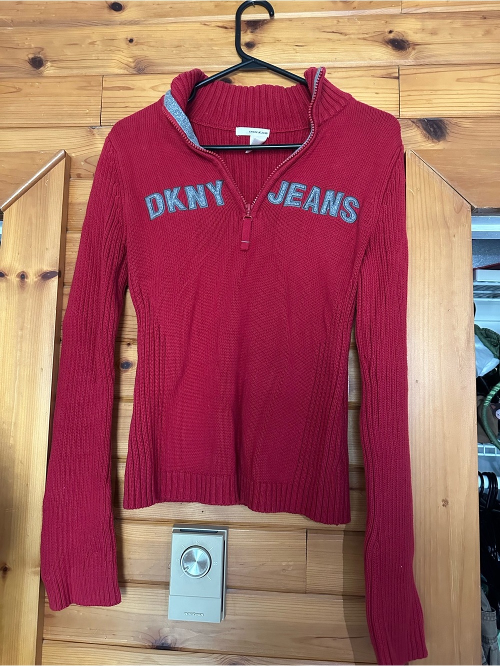 DKNY Red Ribbed Half-Zip Turtleneck Sweater